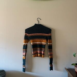 Forever 21 Black & Mustard Striped Mock Neck Sweater